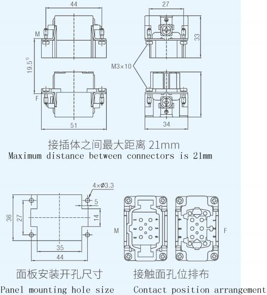 Specifications of HDC-HE6-MS-FS Rectangular Connectors