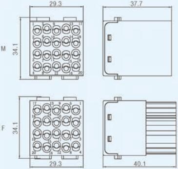 Specifications of HDC-HME20-MCFC Rectangular Connectors